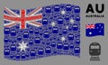 Waving Australia Flag Mosaic of Train Items Royalty Free Stock Photo