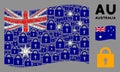 Waving Australia Flag Mosaic of Lock Icons Royalty Free Stock Photo