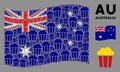 Waving Australia Flag Mosaic of Popcorn Bucket Icons