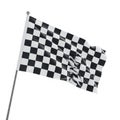 Waving Black and White Checkered Racing Flag on a Pole Against a White Background checkered flag Royalty Free Stock Photo