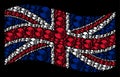 Waving British Flag Collage of Pie Chart Items