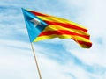 Waving Catalan flag on sky background 3D illustration Royalty Free Stock Photo