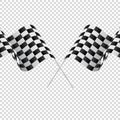 Waving checkered flags on transparent background. Racing flags. Vector illustration.