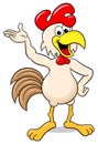 Waving cheerful cartoon chicken