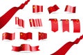 Many China flags, waving banners and bookmarks in the colors of the flag red, yellow - vector illustration for anthem, flag day or