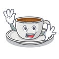 Waving coffee character cartoon style