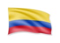 Waving Colombia flag on white. Flag in the wind