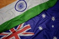 waving colorful flag of australia and national flag of india Royalty Free Stock Photo