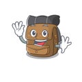 Waving cute smiley hiking backpack Scroll cartoon character design