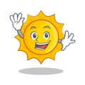 Waving cute sun character cartoon