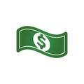 Waving dollar banknote icon, vector illustration isolated on whi