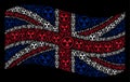 Waving Great Britain Flag Pattern of Radioactive Icons