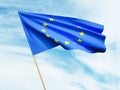 Waving European Union flag on sky background 3D illustration