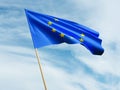 Waving European Union flag on sky background 3D illustration