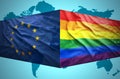 Waving European Union and Gay flags