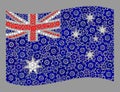 Waving Factory Australia Flag - Mosaic of Gear Elements