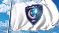 Waving flag with Al Hilal FC football club logo. 4K editorial clip