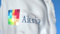 Waving flag with Altria logo, close-up. Editorial 3D rendering
