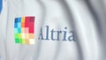 Waving flag with Altria logo, close-up. Editorial loopable 3D animation