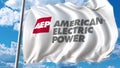 Waving flag with American Electric Power logo. Editoial 3D rendering