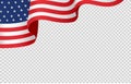 Waving flag of American isolated  on png or transparent background,Symbols of USA , template for banner,card,advertising ,promote Royalty Free Stock Photo