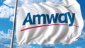 Waving flag with Amway logo. Editoial 3D rendering