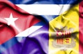 Waving flag of Andorra and Cuba