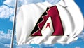Waving flag with Arizona Diamondbacks professional team logo. 4K editorial clip