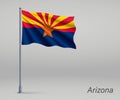 Waving flag of Arizona - state of United States on flagpole. Template for independence day poster design Royalty Free Stock Photo