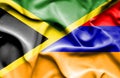 Waving flag of Armenia and Jamaica