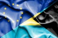 Waving flag of Bahamas and EU