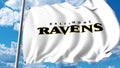 Waving flag with Baltimore Ravens professional team logo. Editorial 3D rendering