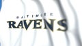 Waving flag with Baltimore Ravens team logo, close-up. Editorial 3D rendering Royalty Free Stock Photo