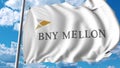 Waving flag with The Bank Of New York Mellon logo. 4K editorial animation
