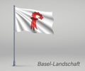 Waving flag of Basel-Landschaft - canton of Switzerland on flagp Royalty Free Stock Photo