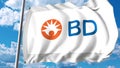 Waving flag with Becton Dickinson logo. Editoial 3D rendering