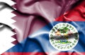 Waving flag of Belize and Qatar