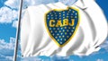 Waving flag with Boca Juniors football club logo. 4K editorial clip