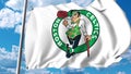 Waving flag with Boston Celtics professional team logo. 4K editorial clip