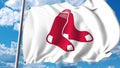 Waving flag with Boston Red Sox professional team logo. Editorial 3D rendering