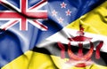 Waving flag of Brunei and New Zealand
