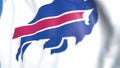 Flying flag with Buffalo Bills team logo, close-up. Editorial 3D rendering