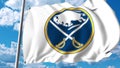 Waving flag with Buffalo Sabres NHL hockey team logo. 4K editorial clip