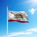 Waving flag of California is a state of United States on flagpole Royalty Free Stock Photo