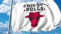 Waving flag with Chicago Bulls professional team logo. Editorial 3D rendering