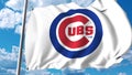 Waving flag with Chicago Cubs professional team logo. Editorial 3D rendering