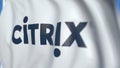 Waving flag with Citrix Systems logo, close-up. Editorial 3D rendering Royalty Free Stock Photo