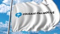 Waving flag with Colgate-Palmolive logo. 4K editorial animation