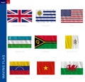 Waving flag collection in official proportion, nine vector flag Royalty Free Stock Photo