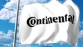 Waving flag with Continental AG logo against clouds and sky. Editorial 3D rendering